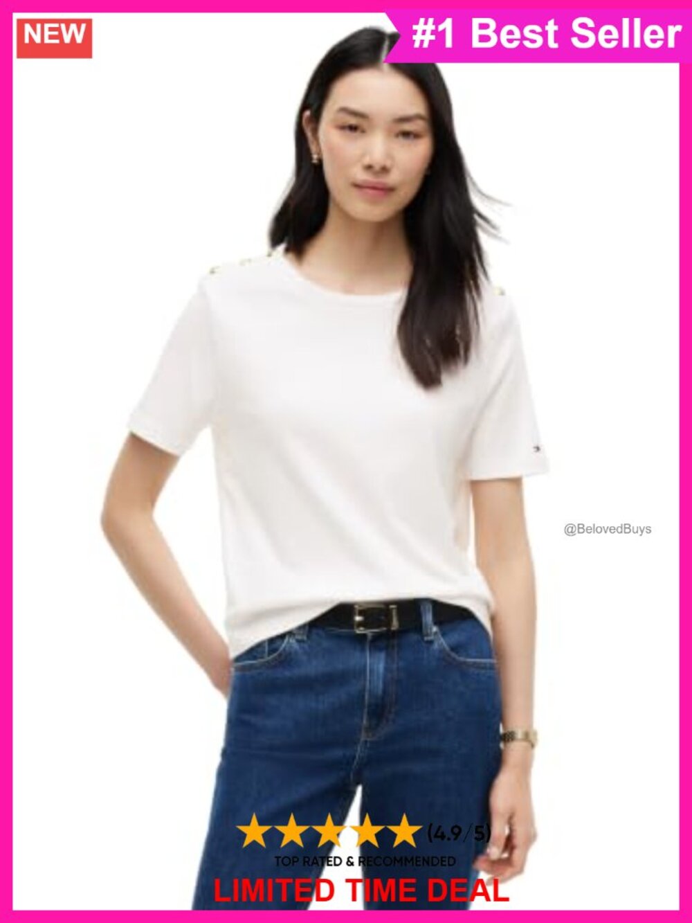 Women's 100% Cotton Graphic Tee Button Shoulder Crew Neck Short Sleeve